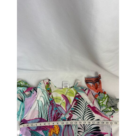 India Boutique Multicolor Embroidered Floral Tunic One Size Jeweled Tropical - Picture 8 of 10